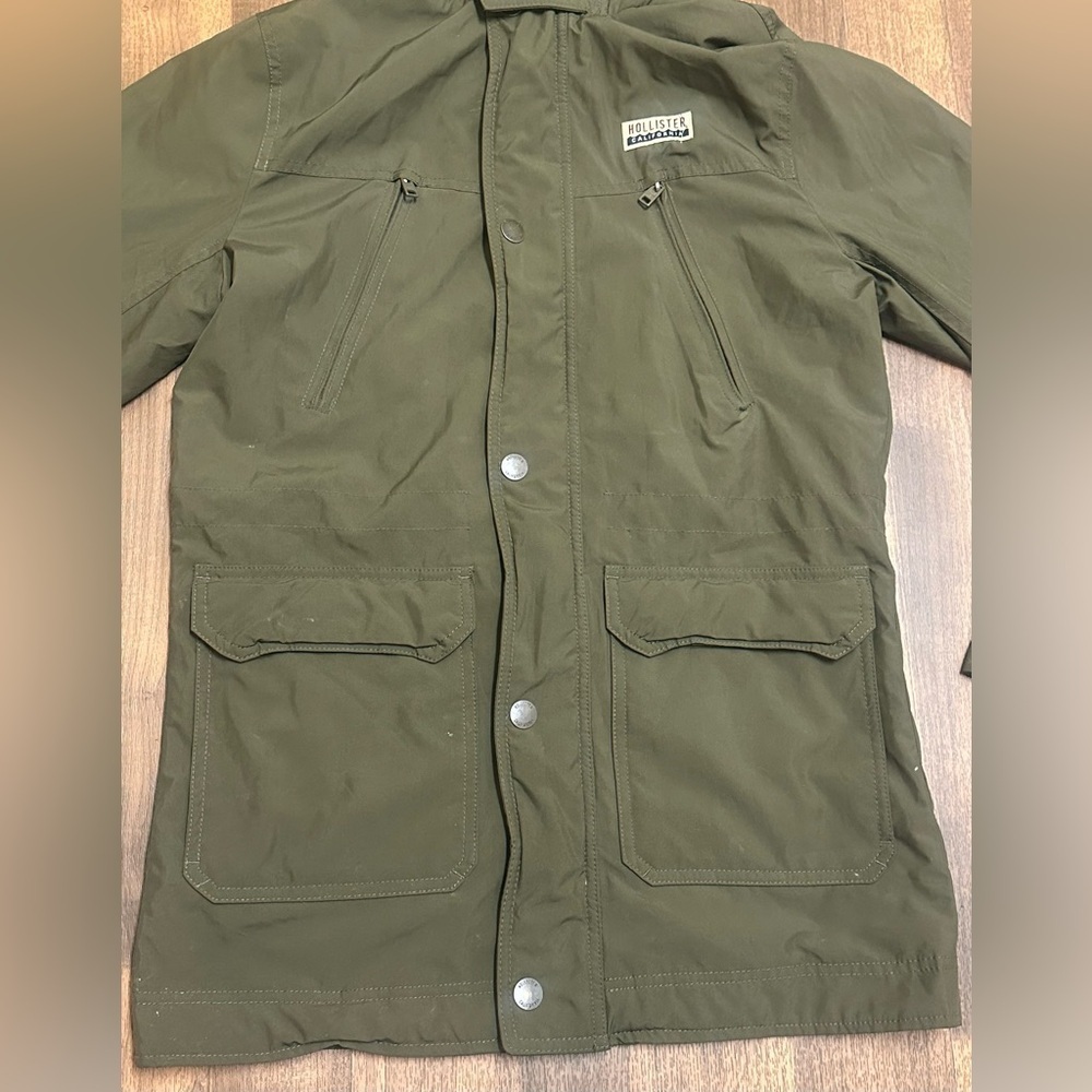 Hollister Green Military Field Jacket Hooded Casual - Picture 5 of 14